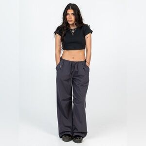 🖤 Princess Polly Black Parachute Pants Size 6 Adjustable Hem Utility in BLACK